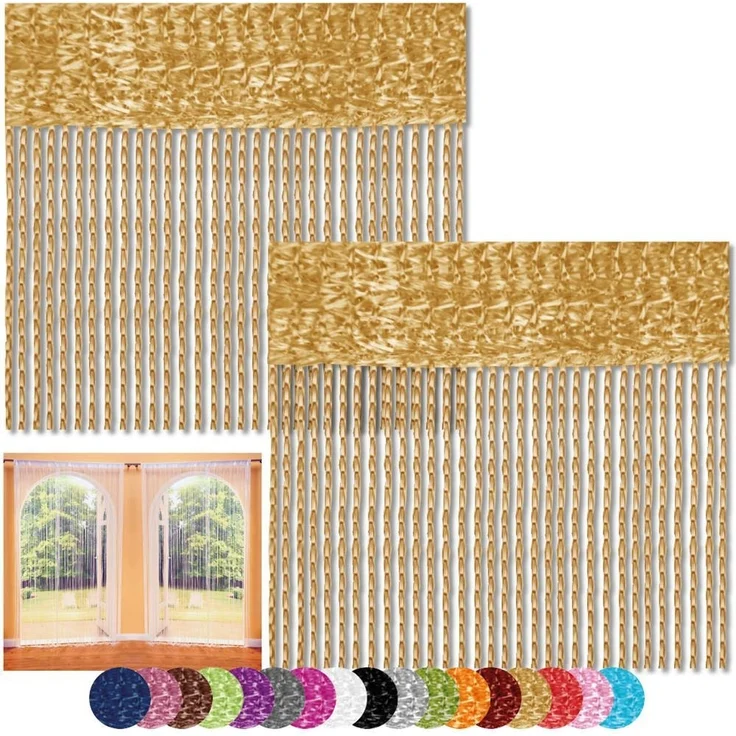 Fadenvorhang 2er Pack Gardine Raumteiler, Auswahl: 140x240 gold - goldbeige – Bild 1