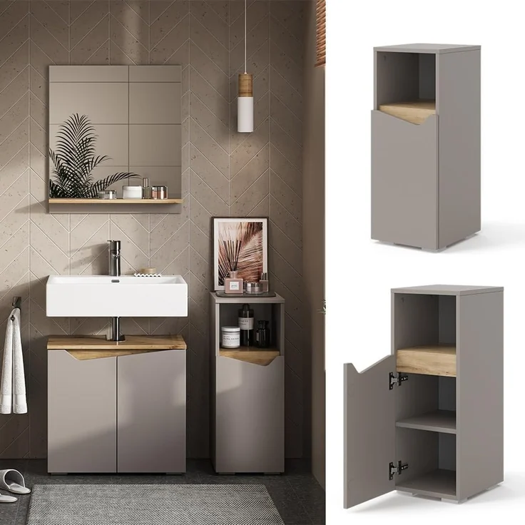 Midischrank Marelle Greige 30 x 74.5 cm mit Tür und offenem Fach Vicco – Bild 4