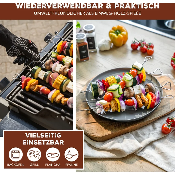 Grillspieße 12er Set aus Edelstahl ca. 29,5 cm - Schaschlik-Spieße im Vorteilspack – Bild 3