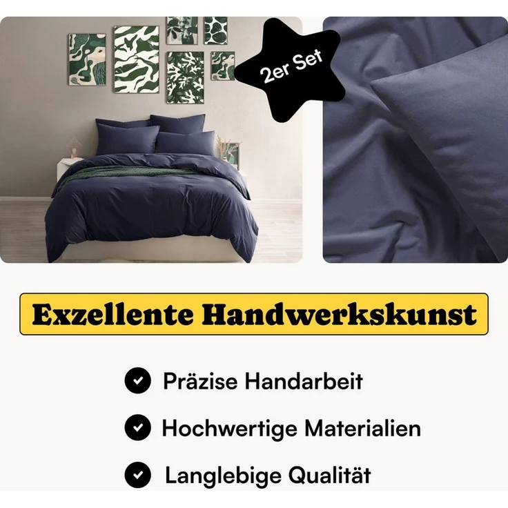 Seralino Kissenbezüge Perkal Kissenbezug (100% Baumwolle) weich angeraut, hautfreundlich, besonders weich & atmungsaktiv, BCI zertifiziert, mit Reißverschluss – Bild 2