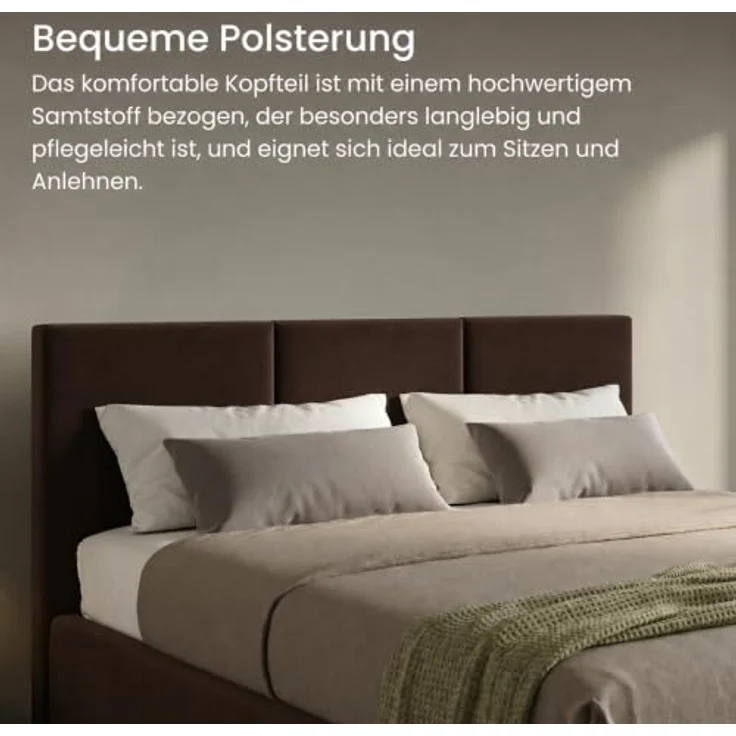 Home Collective Polsterbett Doppelbett mit Lattenrost & Stauraum, Schokoladenbraun, Größen: 120x200-180x200, samtweicher Veloursstoff, flexibler Lattenrost mit Härtegradeinstellung – Bild 4