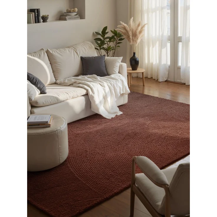 Hanse Home Wollteppich Calmio - Natur Wohnzimmerteppich - Handgetuftet - Hygge Skandi, Boho Teppich Wolle für Wohnzimmer, Schlafzimmer, Esszimmer, Flur - Rot Braun, 120x180 cm