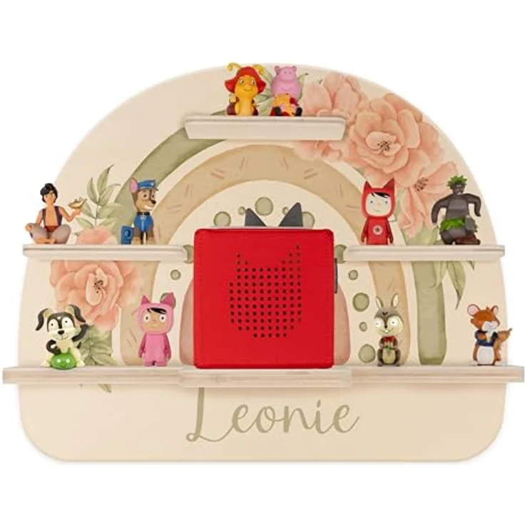 Kidsmood - Tonie Regal Mädchen mit Schutzfolie, Magnetisches Regenbogen Wandregal fürs Kinderzimmer, Aussparung für Ladegerät & Kabel – Geschenk für kleine Prinzessinnen mit Blumen Muster – Bild 7