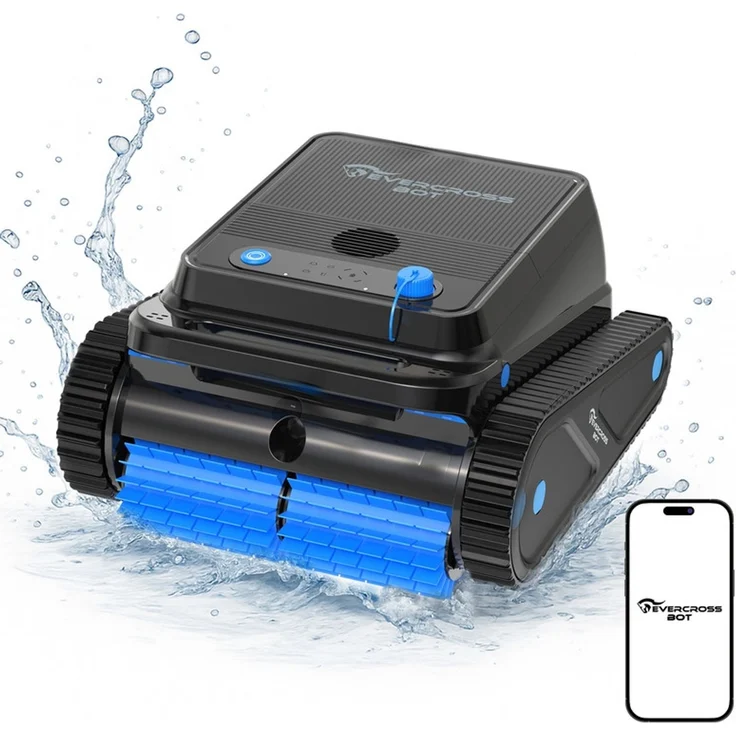 EVERCROSS BOT U8 Poolroboter Wand und Boden, Intelligenter Navigation, 120 Min Akkulaufzeit, Kabellos Poolsauger bis 200m² Pools (Schwarz-APP) – Bild 1