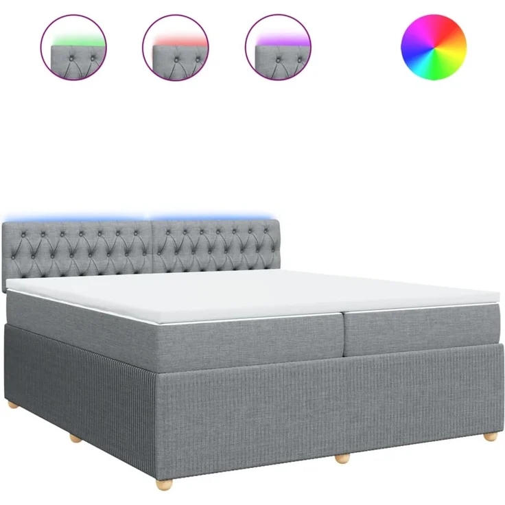 vidaXL Boxspringbett mit Matratze Hellgrau 200x200 cm Stoff 3289870 – Bild 2