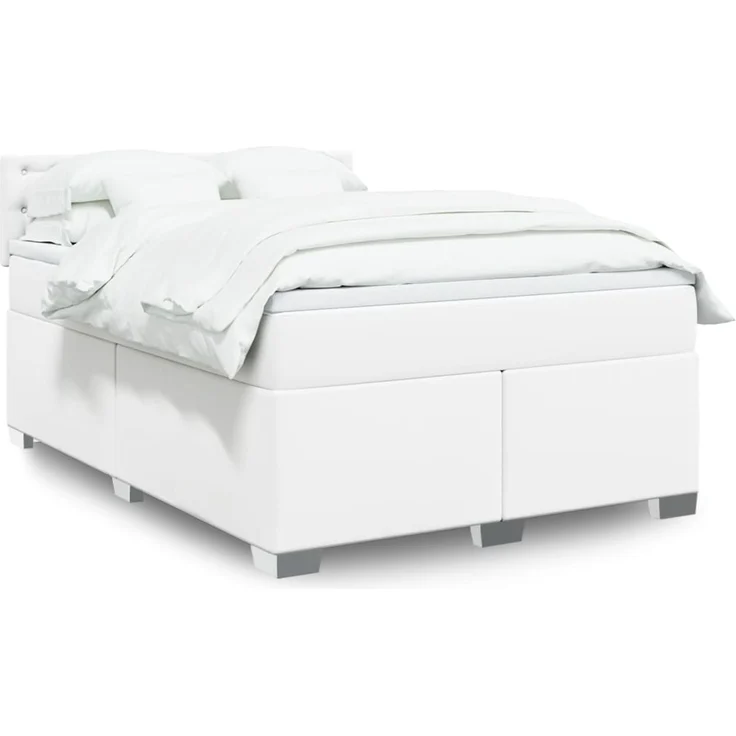 vidaXL Boxspringbett mit Matratze Weiß 140x190 cm Kunstleder 3288421 – Bild 1