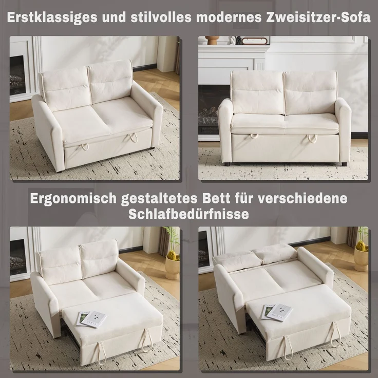 Schlafsofa aus Kettenwirk-Velours mit 5-fach verstellbarer Rückenlehne, ausziehbarem Bettfunktion & Klappsofa,Beige – Bild 8