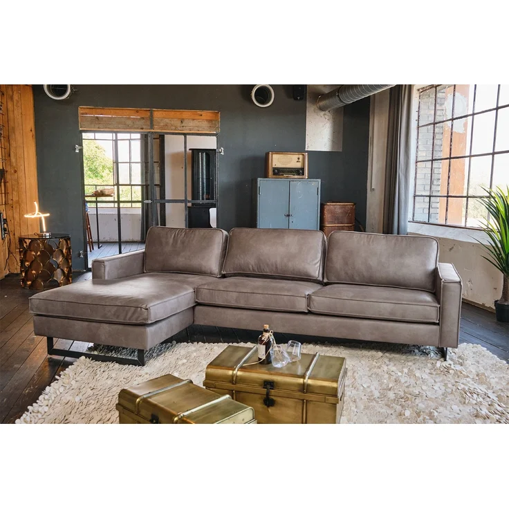 KAWOLA Ecksofa VILNIUS 3-Sitzer mit Longchair links Lederfaserstoff anthrazit 85 x 170 x 286 cm – Bild 4