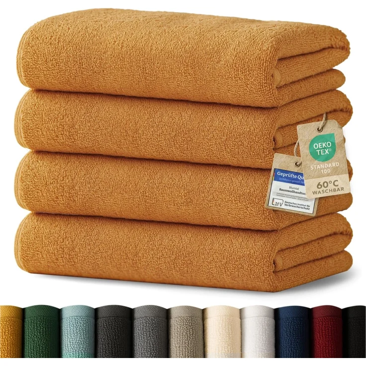 Blumtal Premium Frottier Handtücher Set 4 teilig 100% Baumwolle - Oeko-TEX zertifizierte Badetücher 70x140 cm (4X) - saugstarke Handtücher waschbar bei 60 °C - Handtuch Pumpkin Spice