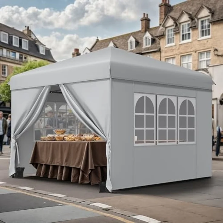 YITAHOME 3X3 wasserdichte Pavillon Faltpavillon mit Seitenteilen, Faltbarer Pop up Pavillon Outdoor Gartenpavillon Höhenverstellbar Alle Jahreszeiten Anti-UV Für Party Camping Märkte Festival, Grau – Bild 2