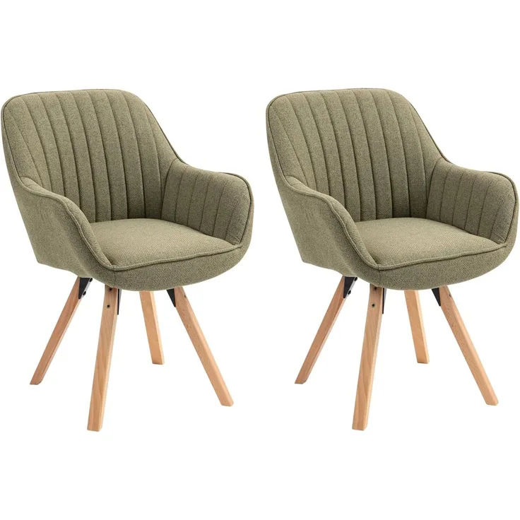 MEUBLE COSY Esszimmerstühle Drehbar 2er Set Küchenstuhl Polsterstuhl Drehstuhl mit Armlehne Sessel Schminkstuhl aus Stoff Massivholzbeine für Esszimmer Wohnzimmer Arbeitszimmer, Grün