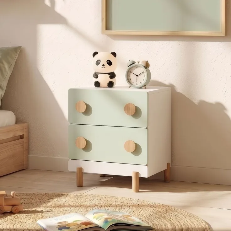 Kindernachttisch Vaarentaa mit 2 Schubladen 47x40x35 cm Weiß/Mintgrün [en. casa]
