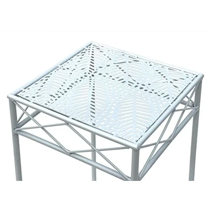 DanDiBo Blumenhocker Weiß Metall Eckig Blumenständer 96314 3er Set Beistelltisch Blumensäule Modern Pflanzenständer Pflanzenhocker – Bild 3