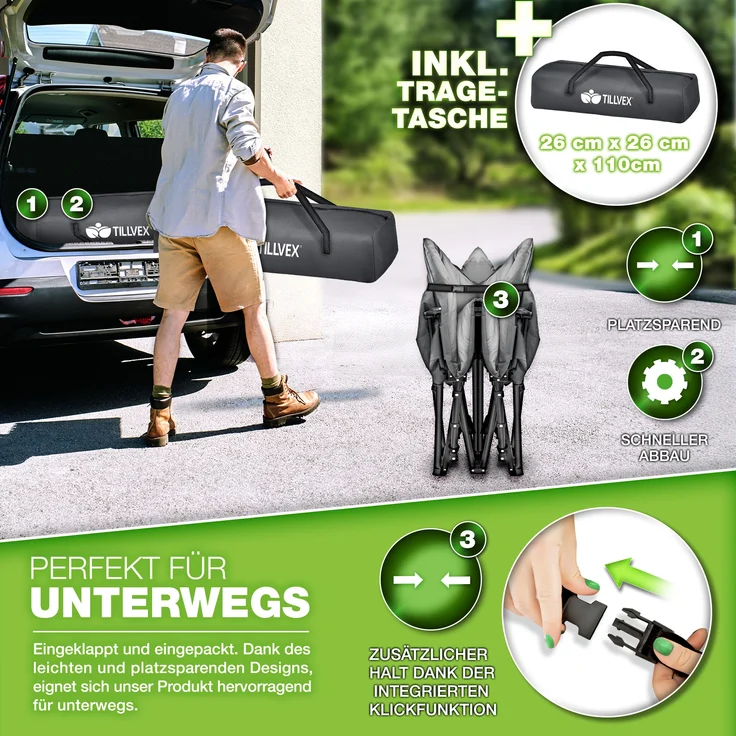 tillvex® Campingliege, klappbar, grau, 190 x 68 x 40 cm – Bild 9
