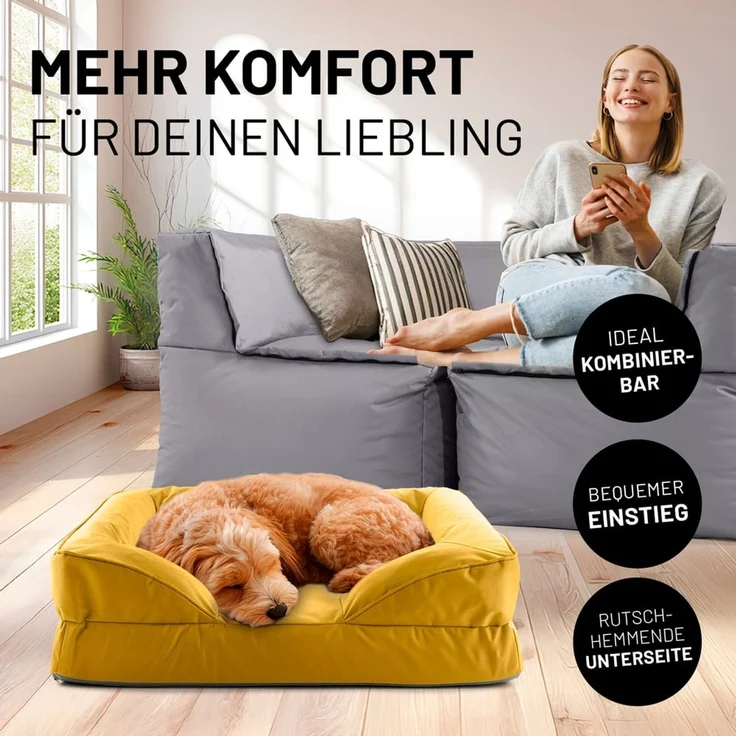 Lumaland Hundebett In-& Outdoor S 70x60x18cm senfgelb vakuumiert – Bild 3