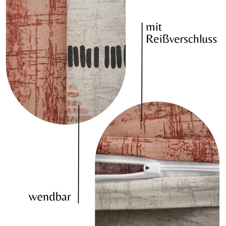 Renforce Bettwäsche mit Reißverschluss - Wendebettwäsche aus 100% Baumwolle, Bohomuster 200x200 cm + 2 x 80 x 80 cm – Bild 4