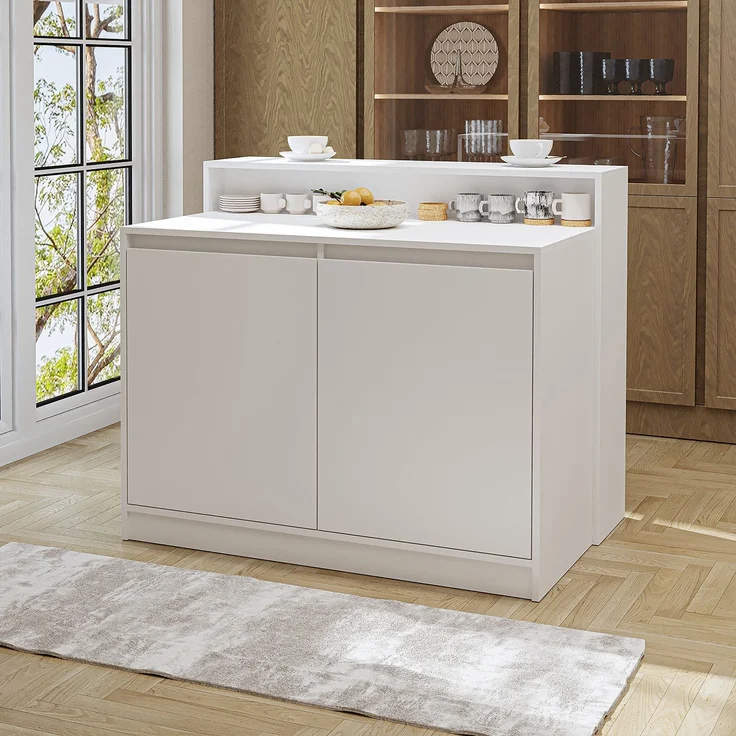 Roomart Kücheninsel CORTADO – Bartisch & Küchentisch mit Stauraum – 120×100×80 cm – Modernes Design • Weiß – Bild 2