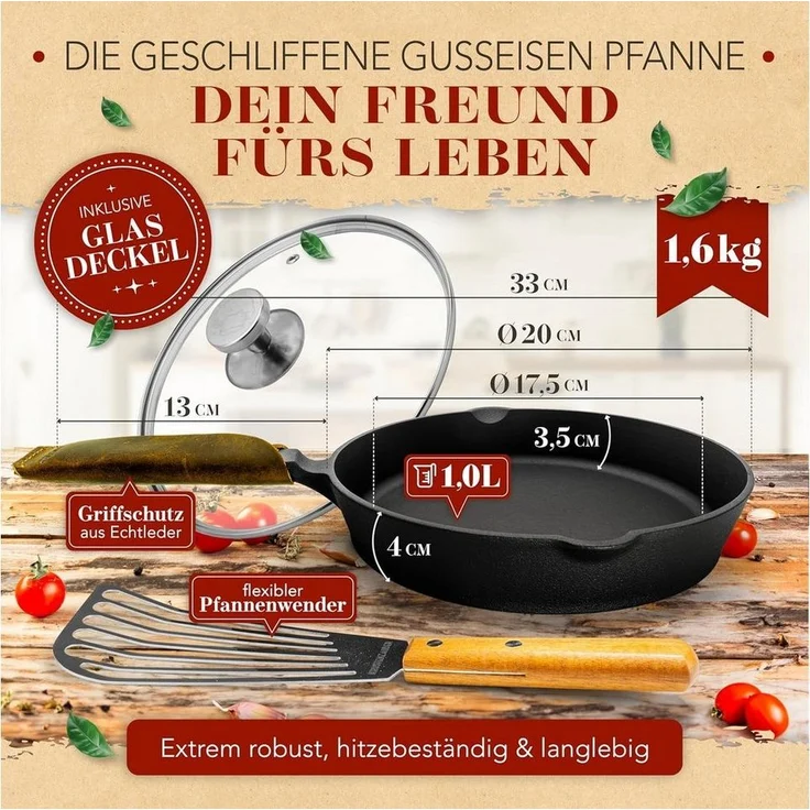 Krustenzauber Bratpfanne Geschliffene Gusseisenpfanne Induktion einzeln oder im Set – Bild 2