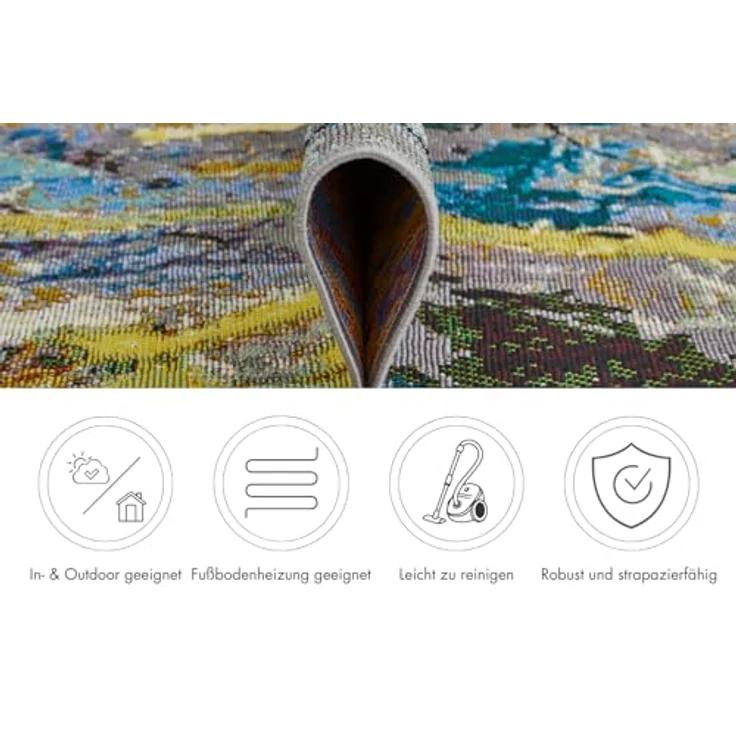 XXXL Flachwebeteppich Platana, Mehrfarbig, rechteckig 160x235 cm, Oeko-Tex®, wasserabweisend, schmutzabweisend, UV-beständig, für Fußbodenheizung geeignet – Bild 3