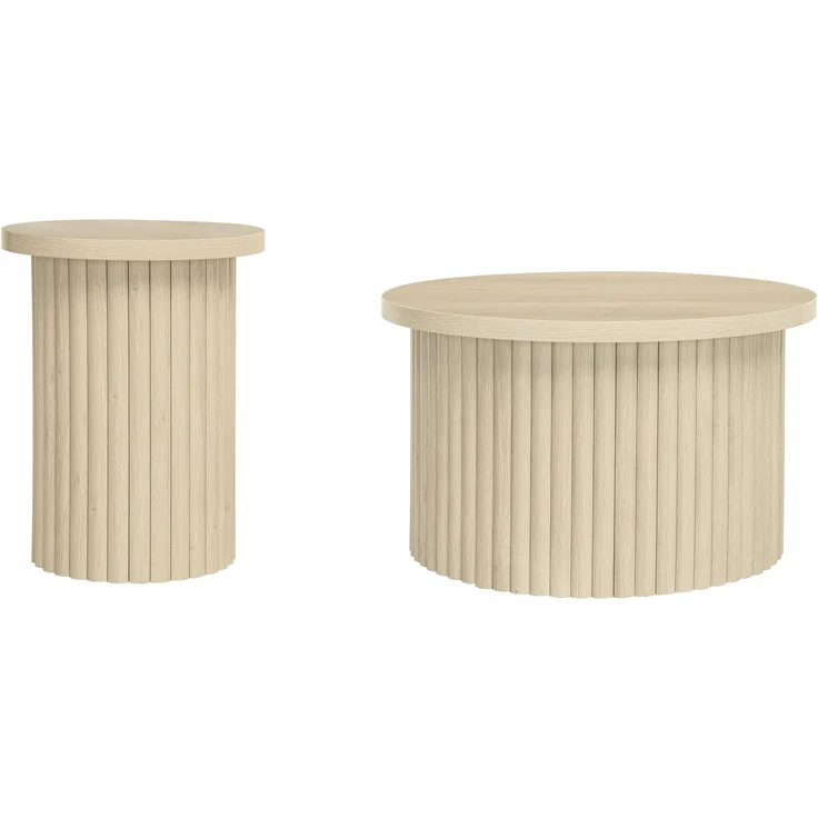Rundes Couchtisch-Set im 2er-Pack–MDF mit natürlicher Holzoptik,Ø 68.7cm & Ø 40.1cm,stabil und modern – Bild 7