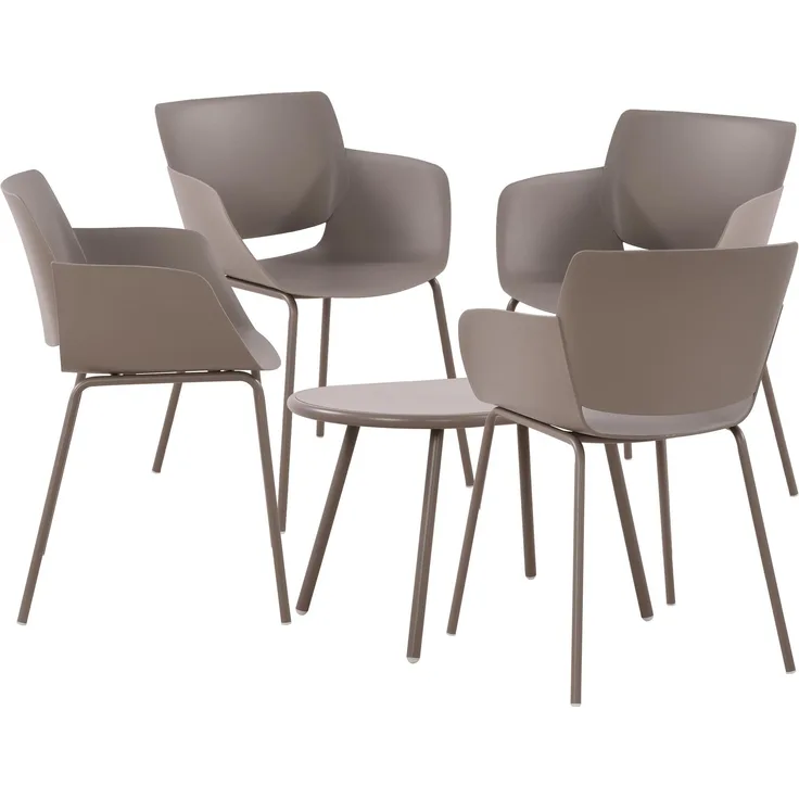 CLP Sitzgruppe Velvena Set Tisch Velva Stühle Alpena wetterfest und UV-beständig,taupe 4 Stühle