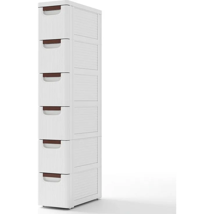 COSTWAY Beistellwagen, Nischenschrank schmal, mit 6 Schubladen & Rollen, weiß