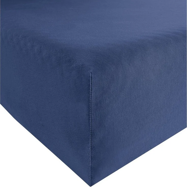 Erwin Müller 'Freising' Spannbettlaken, Gummizug: Rundumgummi, 1 Stück, Elasthan-Jersey-Stretch Uni, Dunkelblau, Spannbettlaken | 80x200 - 80x220 cm – Bild 1