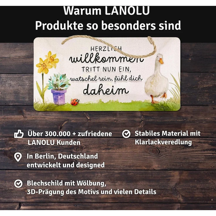 LANOLU Blechschild Herzlich Willkommen - 16x32cm – Metall – Mehrfarbig – 16112 – Bild 5