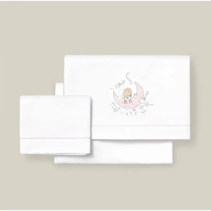 INTERBABY · Kinderwagen Bettlaken - Bettwäsche Set für Kinderwagen NEW SLEEPING in Weiß rosa für Neugeborene 100% Baumwolle