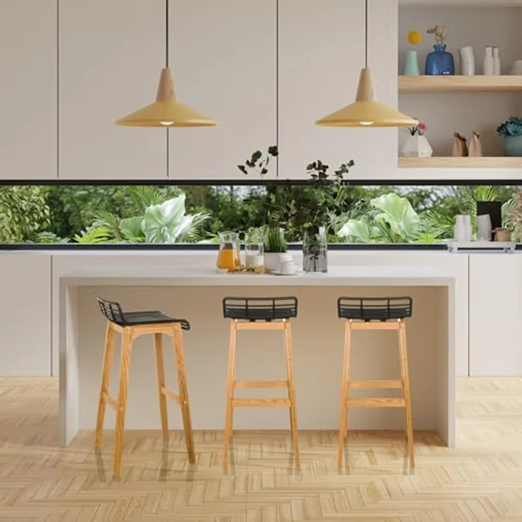 Hjh Office Barhocker Lonso W, Massivholz mit Gitteroptik Sitzfläche, Japandi-Stil – Bild 2