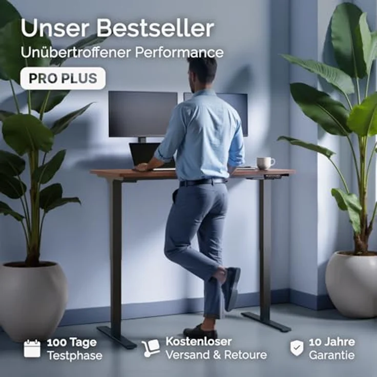 DESQUP DESKSPACE PRO Plus Elektrisch Höhenverstellbarer Schreibtisch, Mahagoni Tischplatte, 200 x 80 cm, schwarzes Gestell, programmierbare Voreinstellungen, USB-Ladefunktion – Bild 2