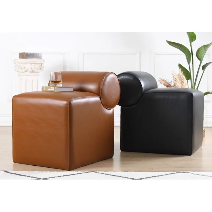 Hanah Home 'Rohin Deri Puf - Brown' Pouffe, Braun, 45 x 56 x 60 cm – Bild 4
