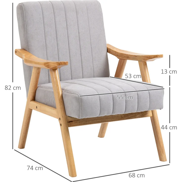 Ohrensessel Polsterstuhl mit Armlehnen Loungesessel Relaxsessel Skandi-Design Gummiholzbeine Hellgrau für Wohnzimmer & Entspannung--Hellgrau--68x74x82cm--YOUDENOVA – Bild 3