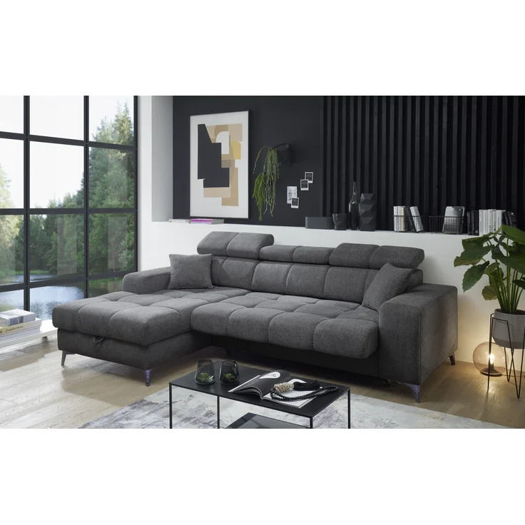 Ecksofa >SYDNEY< Elektrische Sitztiefenverstellung, 3 verstellbare Kopfstützen, Bettkasten, in anthrazit - 268x105x172 (BxHxT) – Bild 2
