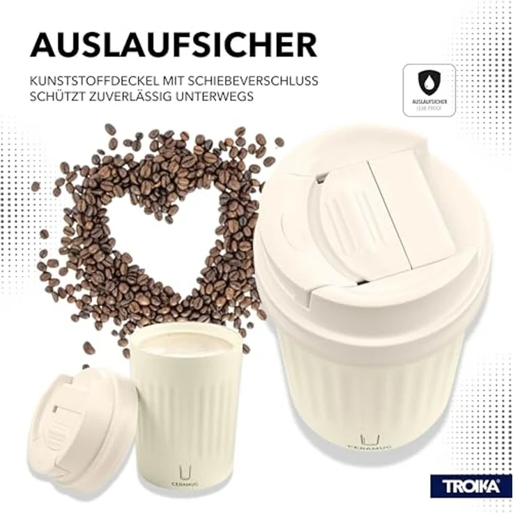 TROIKA Thermobecher CERAMUG, Kaffeebecher to Go aus Edelstahl mit Keramikbeschichtung, 6h heiß 12h kalt, auslaufsicherer Deckel mit Schiebeverschluss – 300ml – Bild 3