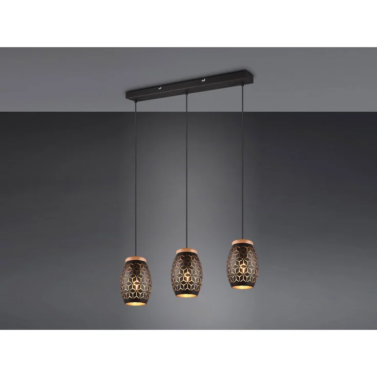 Trio Leuchten Pendelleuchte Bidar 3xE27, schwarz, gold – Bild 3