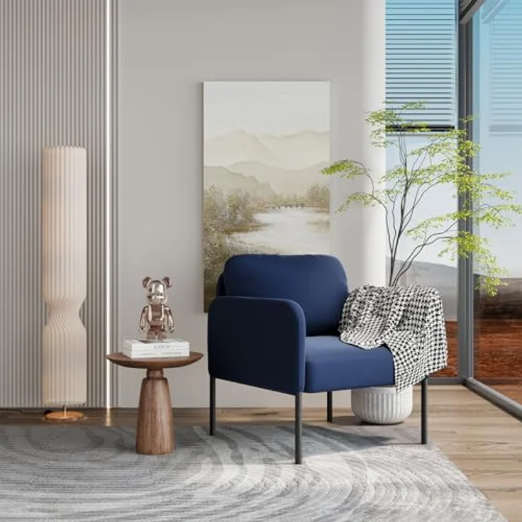 COLAMY Gepolsterter Ohrensessel 2er Set aus Samt – Moderner Lounge-Sessel mit weicher Rückenlehne, Komfortabler Sessel für Wohnzimmer, Schlafzimmer, Apartment & Leseecke, Blau – Bild 6