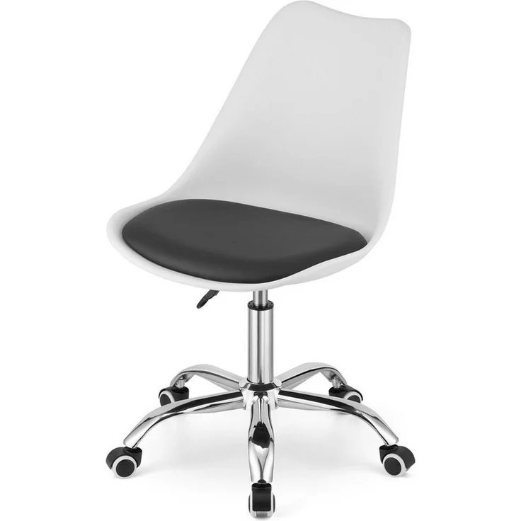 Home Collective Drehstuhl Bürostuhl für Kinderzimmer und Büro, Sitzhöhe verstellbar 47-58 cm (Bürostuhl mit Rollen, Schreibtischstuhl höhenverstellbar, Chromgestell, stabil), Ergonomischer Drehstuhl, Chromfuß, Öko-Lederkissen schwarz weiß – Bild 3