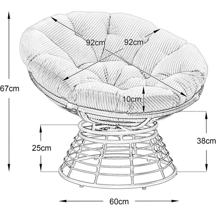 LVHOM Relaxsessel Papasansessel Rattanstuhl mit Kissen, 360° drehbar, Durchmesser 92 cm (Komfortables Sitzerlebnis, 10cm rundes Sitzkissen, ergonomisches Design, rutschfeste Füße, rostfreier Stahlrahmen, Belastbarkeit 130kg), geeignet für Wohnzimmer, S... – Bild 3