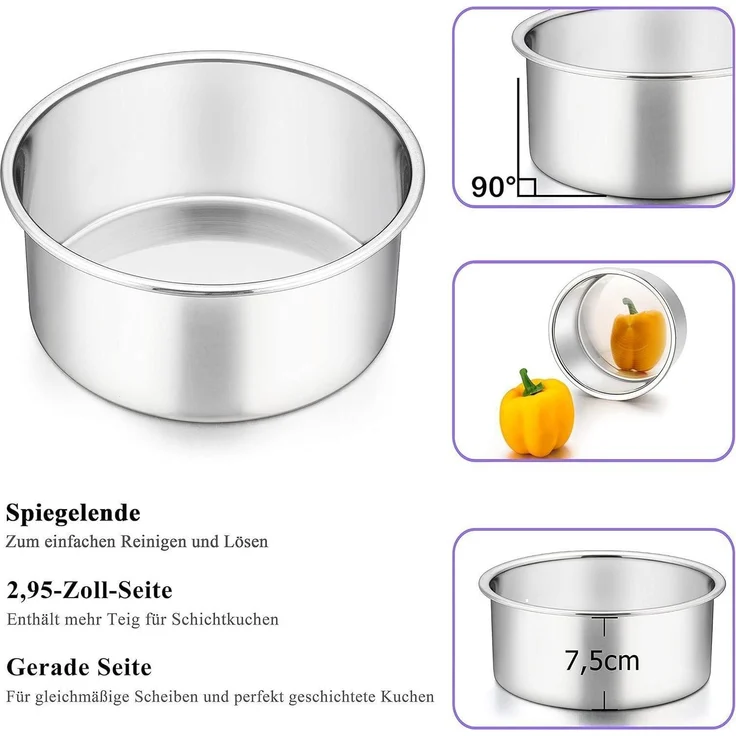 Homikit 3-Stück Runde 16cm Kuchenformen Backformen Set Edelstahl Auslaufsicher – Bild 3