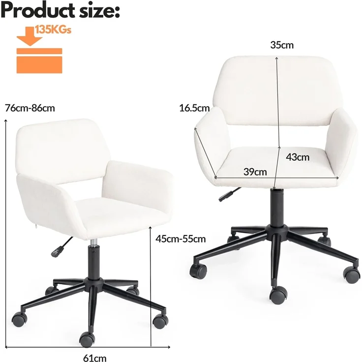 FurnitureR Beige Lounge-Stuhl mit Chenille-Polsterung, Moderne Design, Höhenverstellbarer Sitz, Stabiler Metallrahmen, Ideal für Zuhause und Büro – Bild 3