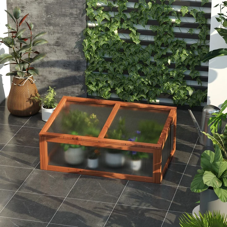 MELAYR, Mini-Gewächshaus, Kleines Gewächshaus für den Garten, mit PC-Platten, 100 x 65 x 40 cm, Braun – Bild 4