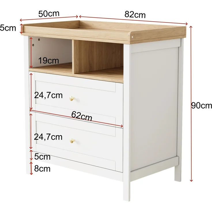 CHICFURN Kleiderschrank-Wickeltisch-Set mit Schiebetüren, Schubladen und abnehmbarem Schutzgitter Natur+Weiß 90x50x180 cm – Bild 8