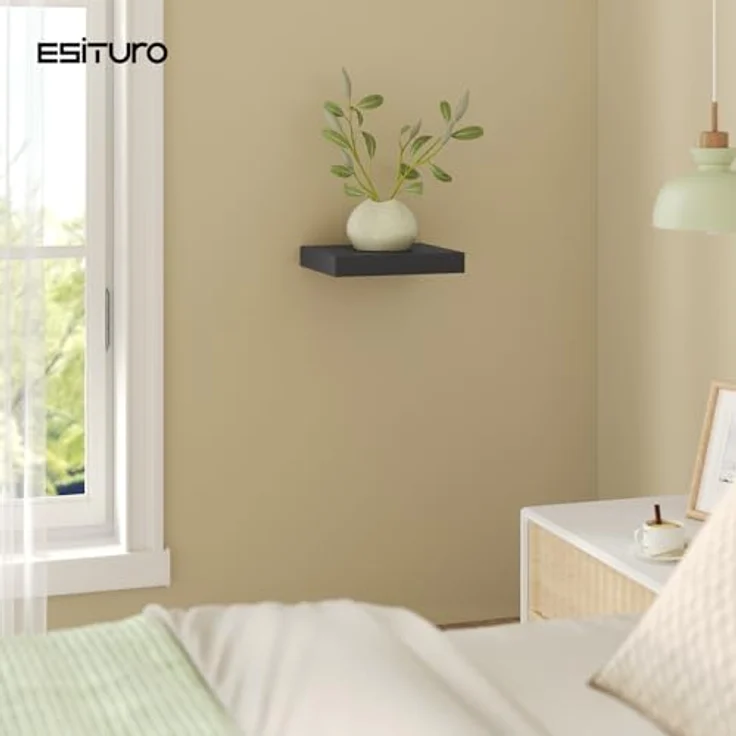 eSituro Wandregal, schwebendes Regal für Wandmontage, Schweberegal Hängeregal Wandbrett im Wohnzimmer Schlafzimmer Küche Badezimmer, schwarz modern, MDF, 25 x 3,8 x 22,9 cm – Bild 5