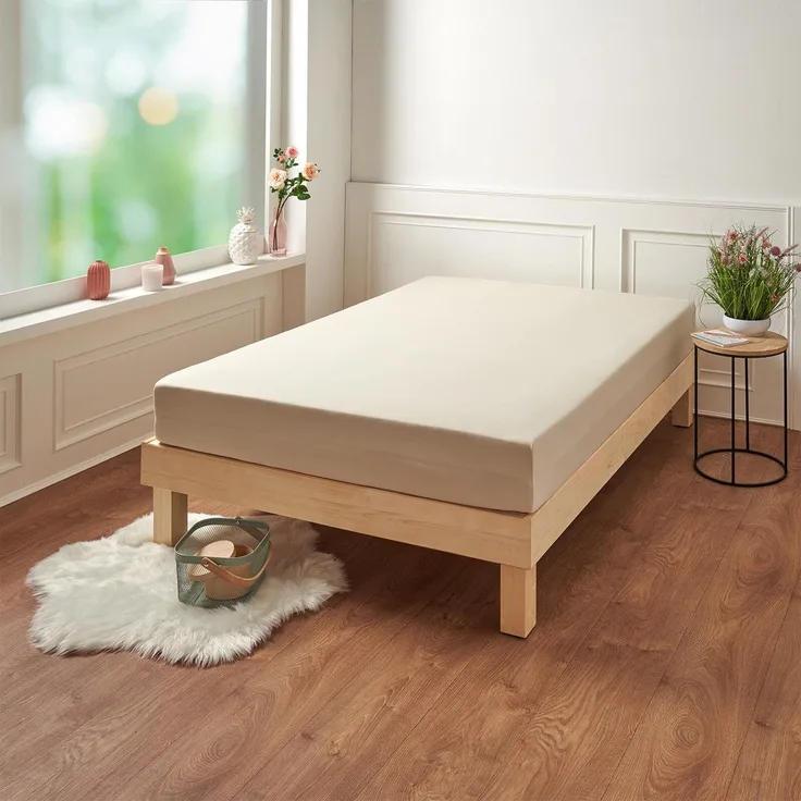 Traumschlaf Premium Interlock Jersey Spannbettlaken|140x200 - 160x200 cm| naturTraumschlaf Premium Interlock Jersey Spannbettlaken