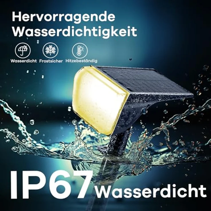 Linkind 60-Led Solar Strahler für außen Warmweiß 800Lm, Extra-lange Leuchtdauer & Intelligent Entladung, 3000K Solar Gartenleuchte mit Lade-Anzeige, IP67 LED Solar Gartenstrahler Solarlichter, 3 Stück – Bild 8