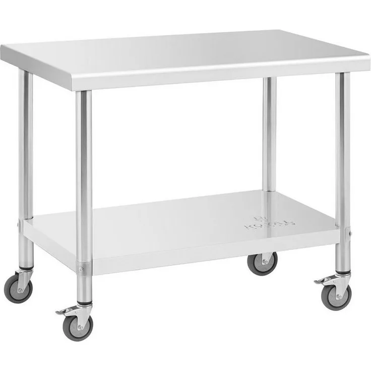 Royal Catering Arbeitstisch 60 x 100 cm Rollbarer Edelstahltisch Gastrotisch Edelstahl 155 kg