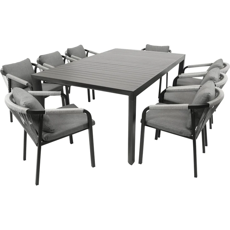 DEGAMO LAGOS IV Gartengarnitur, Aluminium, anthrazit, 9-teilig (8x Stapelsessel, 1x Ausziehtisch 195/255x120cm) – Bild 1