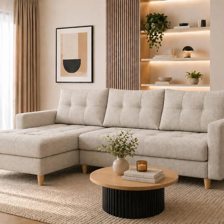 KRISAN MÖBEL Ecksofa ARCTIC in Beige Stoff MALMO 222 x 90 x 140 cm Modernes Schlafsofa mit Bettfunktion und Bettkasten – Bild 5