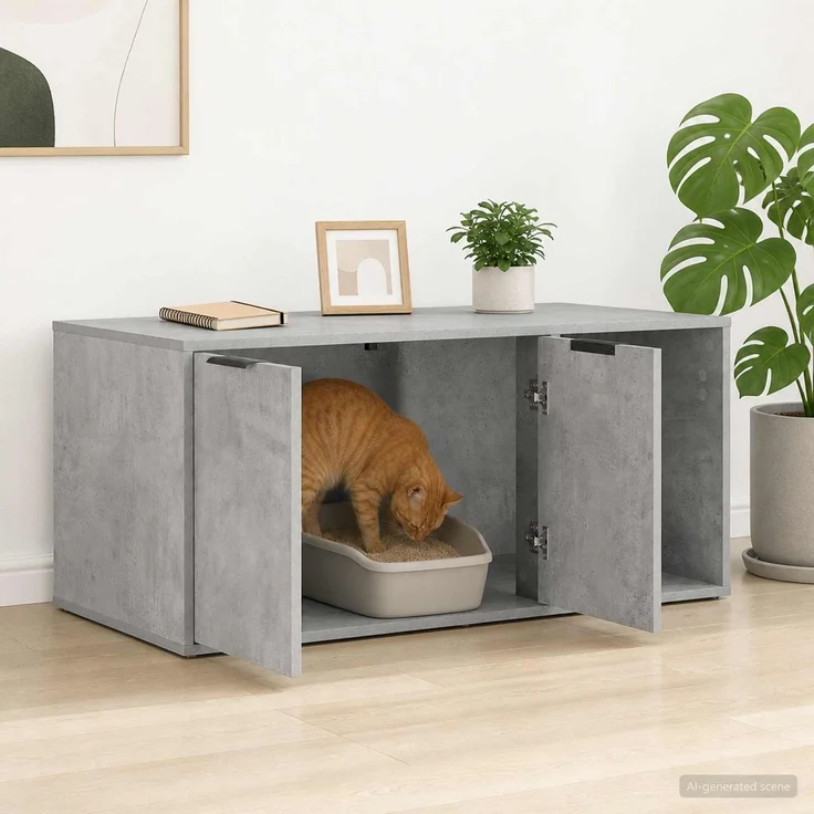 vidaXL Katzenkiste Möbel Betongrau 100 x 49 x 45 cm Holzwerkstoff 8014754 – Bild 4